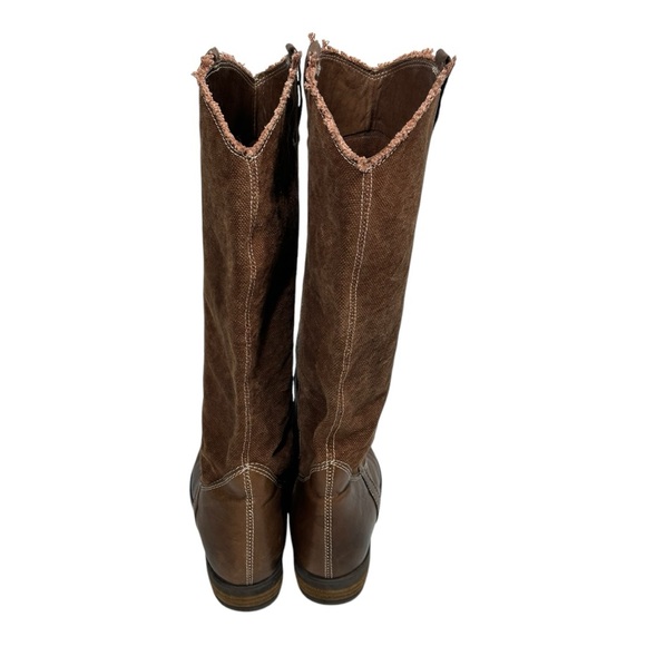 Sundance Catalog Brown Canvas & Leather Tall Riding Boots Women's US 7.5 EU 38 - Picture 4 of 11